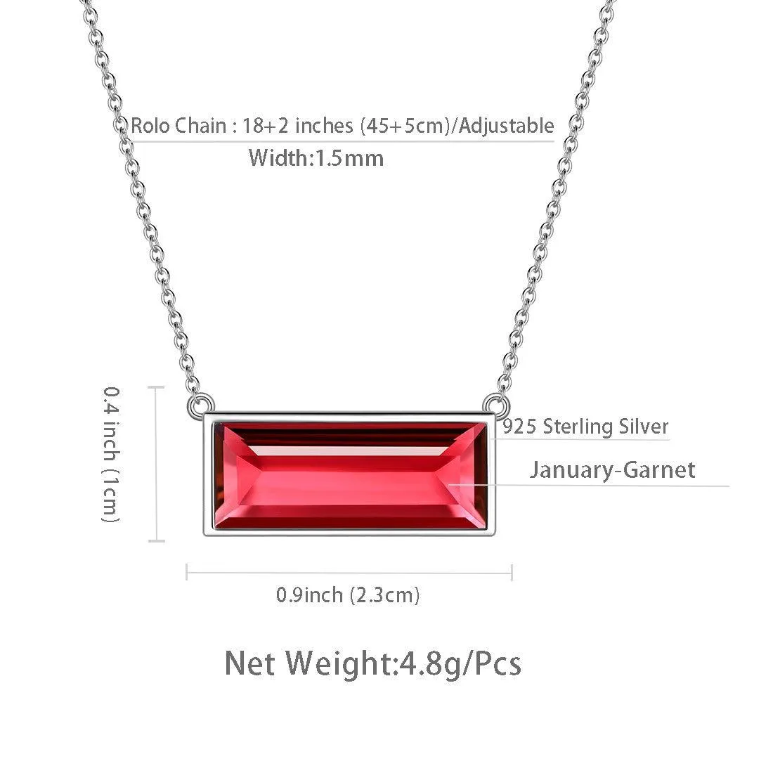 Bar Birthstone January Garnet Necklace Women Girls Jewelry Birthday Gift Sterling Silver