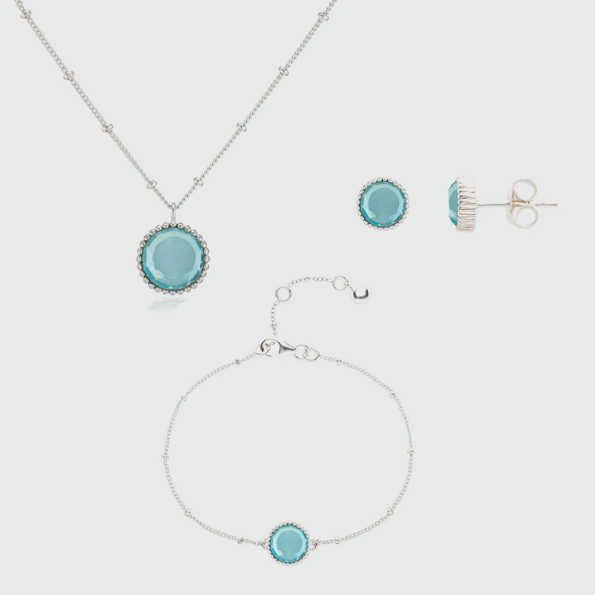 Barcelona March Birthstone Blue Topaz & Silver Jewellery Set