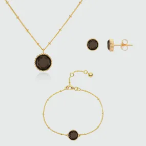 Barcelona November Birthstone Smokey Quartz & Gold Vermeil Jewellery Set