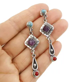 Baroque Sterling Silver Square Drop Earrings