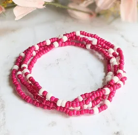 Beaded Stretch Cord Anklet-Fuchsia