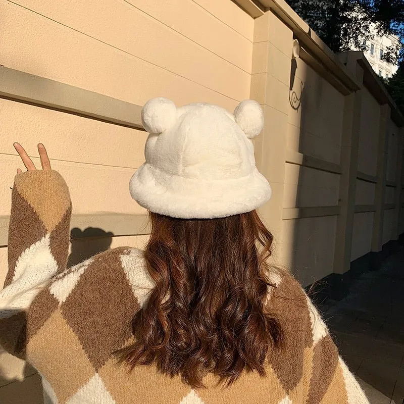 Bear Hat Plush Bucket Hat