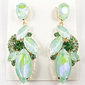 Beautiful Large Light Green Crystal Dangle Chandelier Style Fashion Earrings