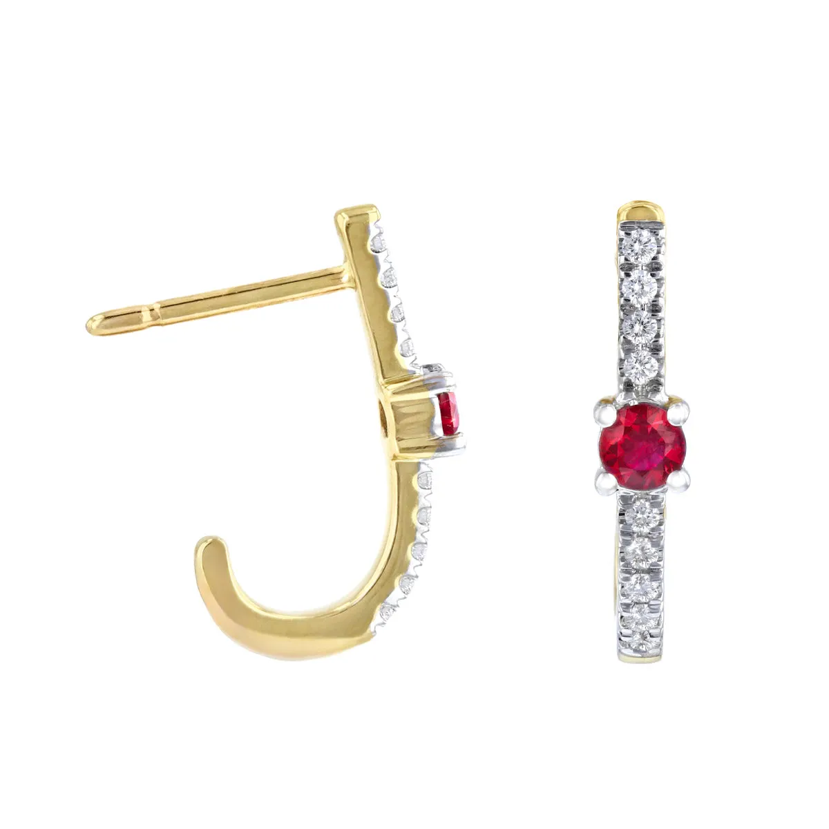 Bijou Collection Ruby and 0.10ct Diamond Huggie Earring | 9K Yellow Gold