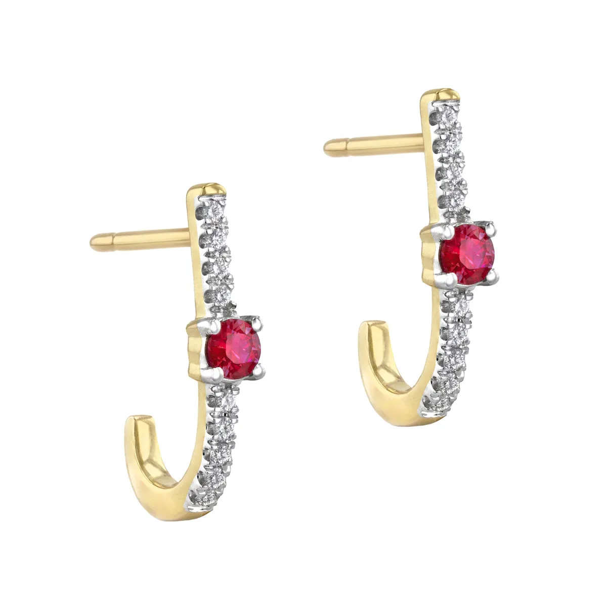 Bijou Collection Ruby and 0.10ct Diamond Huggie Earring | 9K Yellow Gold