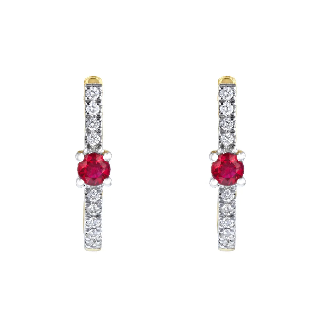 Bijou Collection Ruby and 0.10ct Diamond Huggie Earring | 9K Yellow Gold