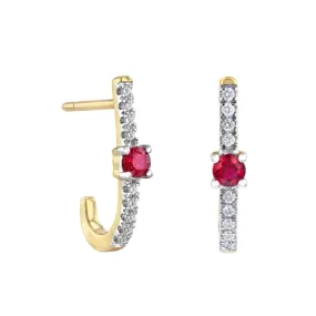 Bijou Collection Ruby and 0.10ct Diamond Huggie Earring | 9K Yellow Gold