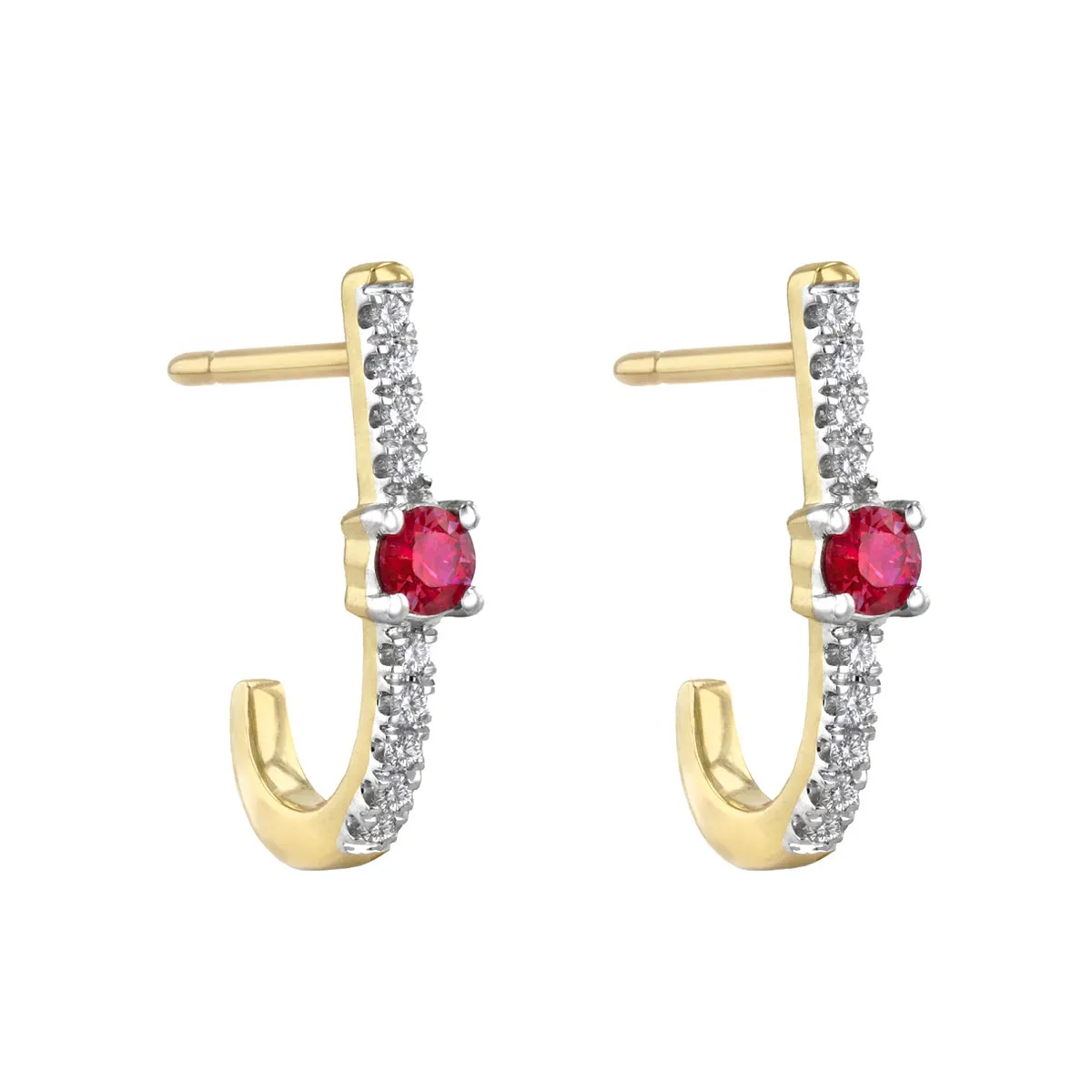 Bijou Collection Ruby and 0.10ct Diamond Huggie Earring | 9K Yellow Gold