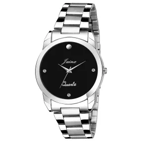 Black Dial Silver Steel Chain Analog Watch - For Women JW616