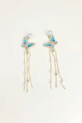 Blue Butterfly Chandelier Earrings