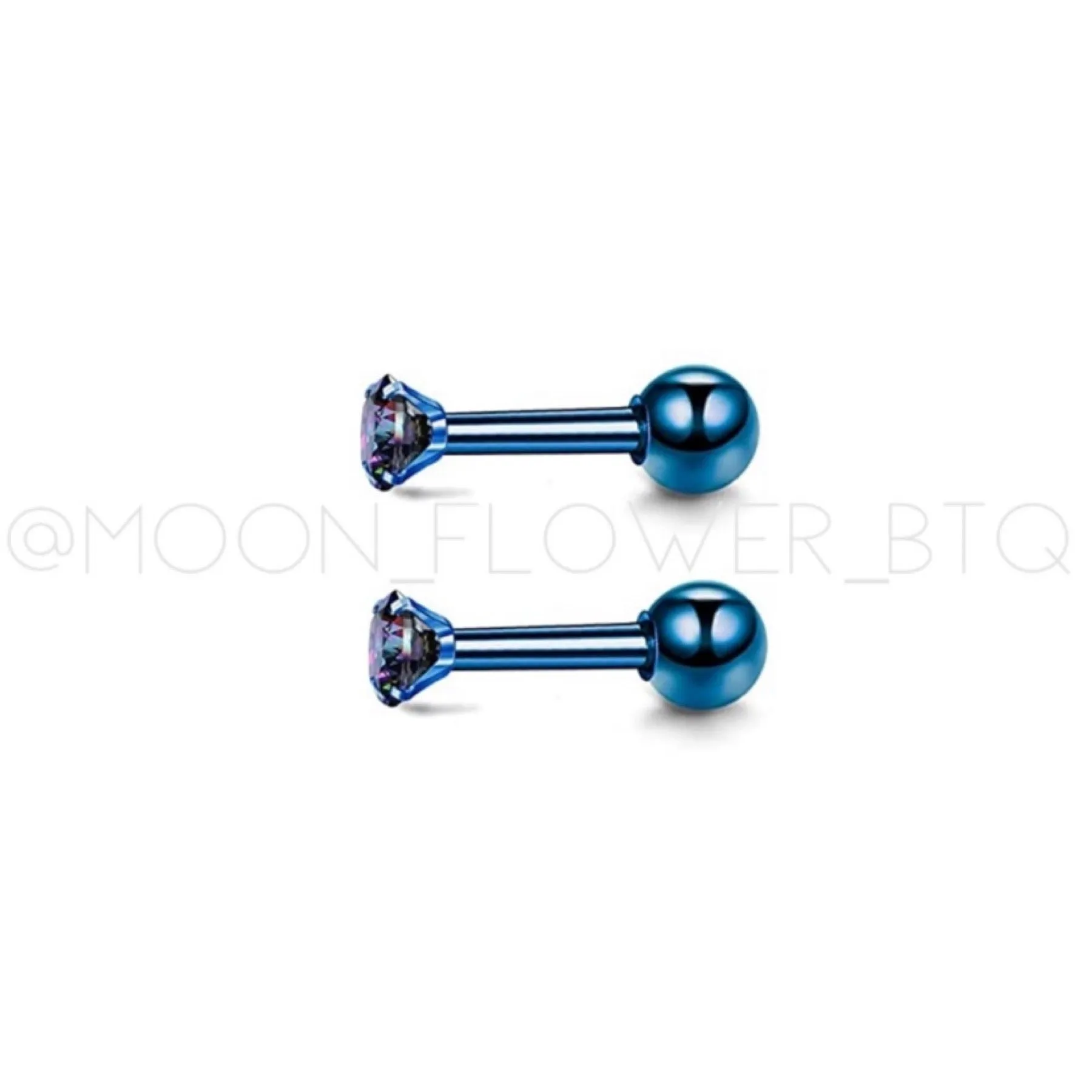 Blue CZ Barbell Earrings 2mm