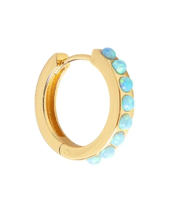 Blue Opal Crystal Midi Hoops Gold