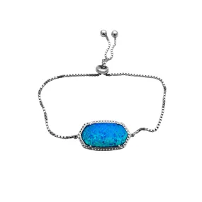 Blue Opal Fancy Tag Adjustable Bracelet (Silver)