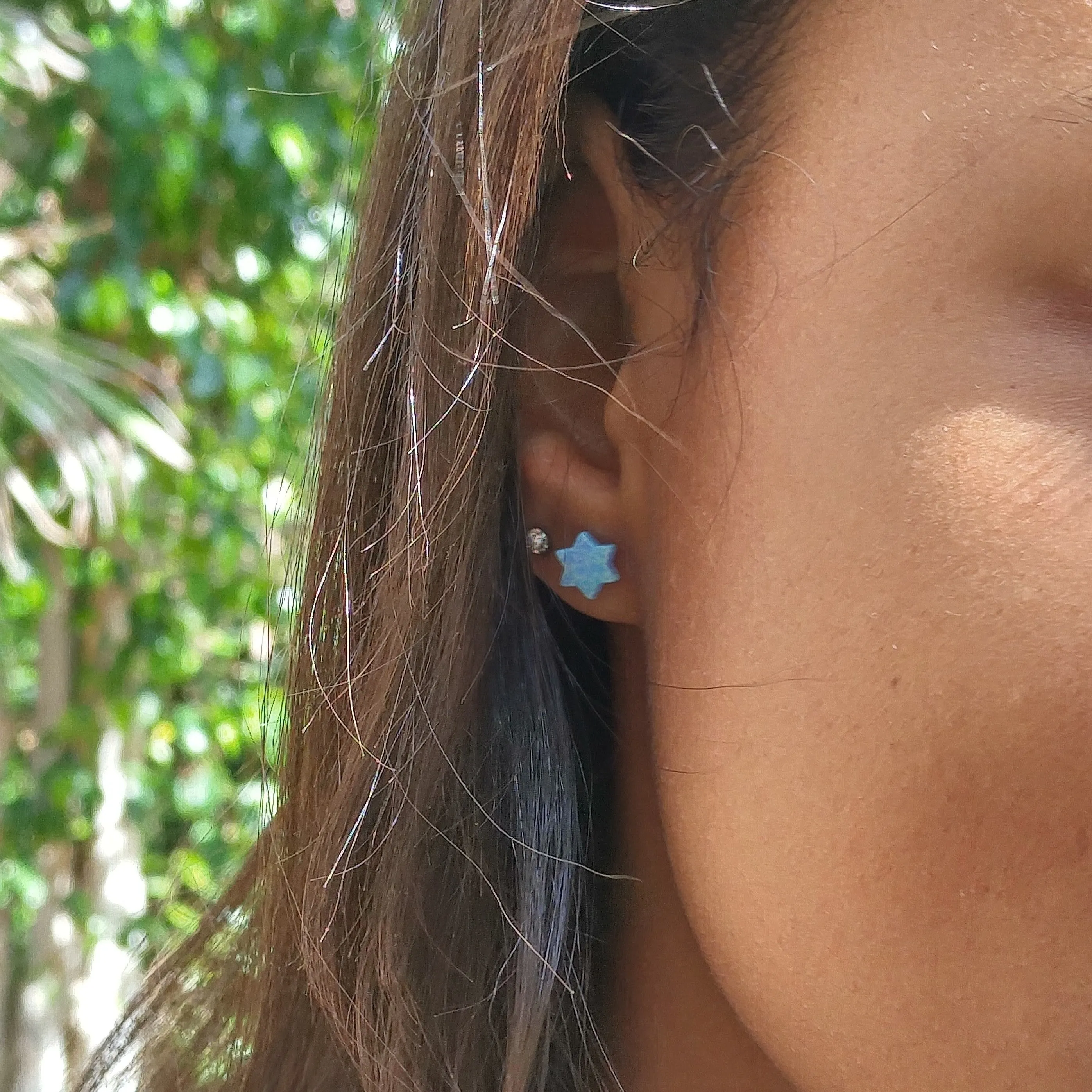 Blue Opal Star of David Earrings on Sterling Silver Posts