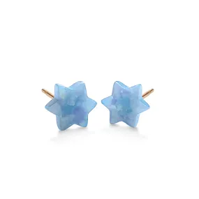 Blue Opal Star of David Earrings on Sterling Silver Posts