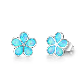 Blue Opal Windmill Flower Sterling Silver Stud Earrings