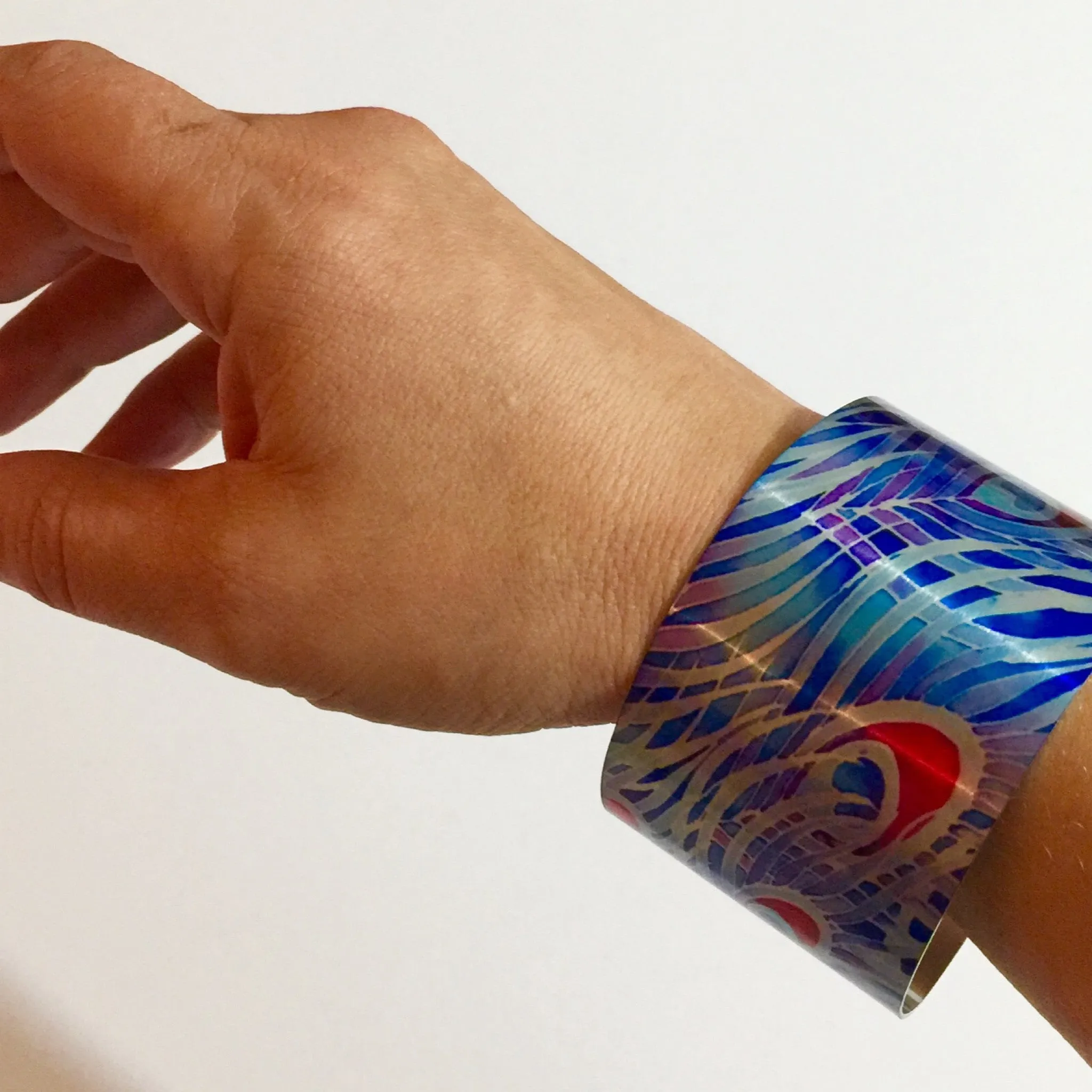 Blue Pebbles Cuff Bracelet, Comtemporary Bracelet in easy wear lightweight aluminium.