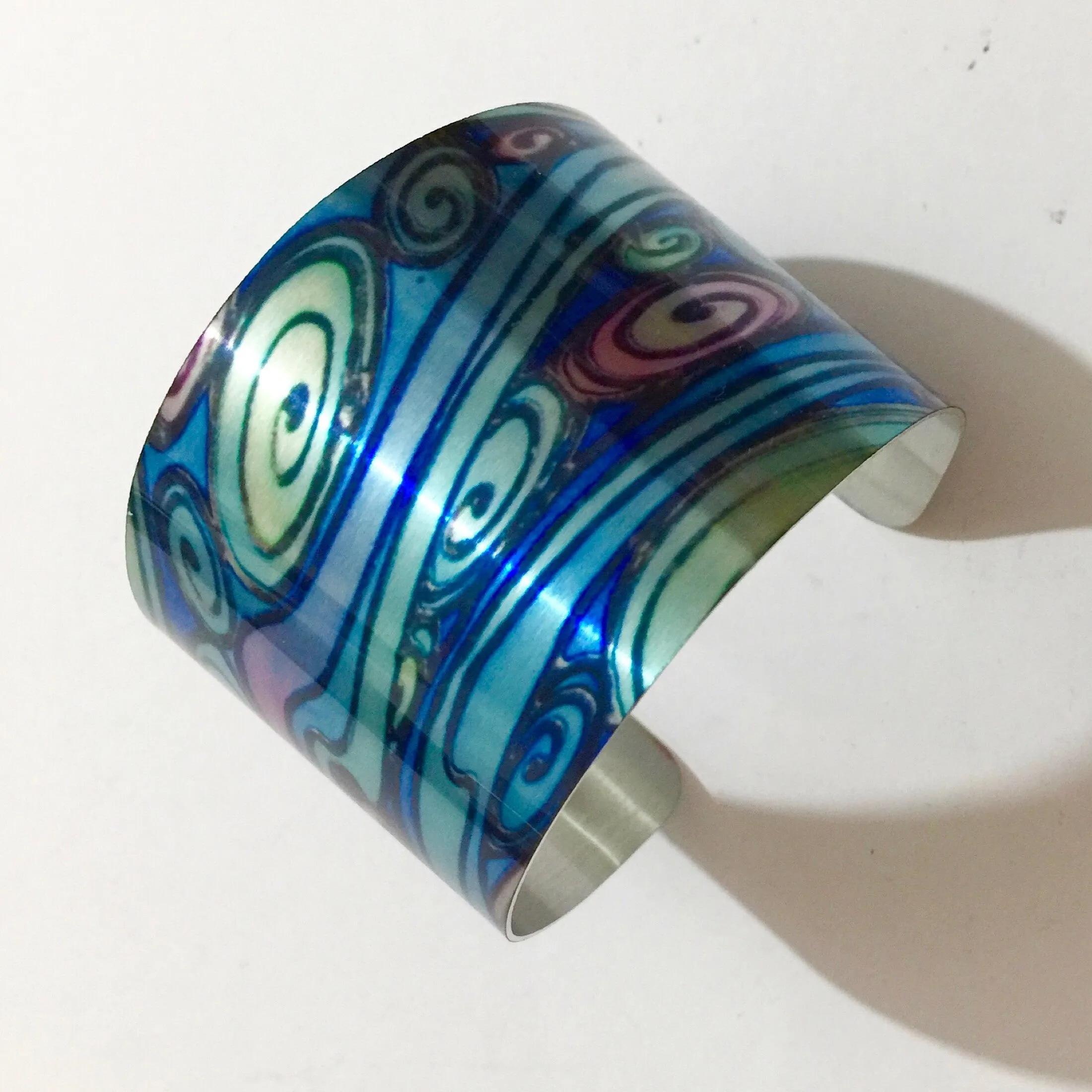 Blue Pebbles Cuff Bracelet, Comtemporary Bracelet in easy wear lightweight aluminium.