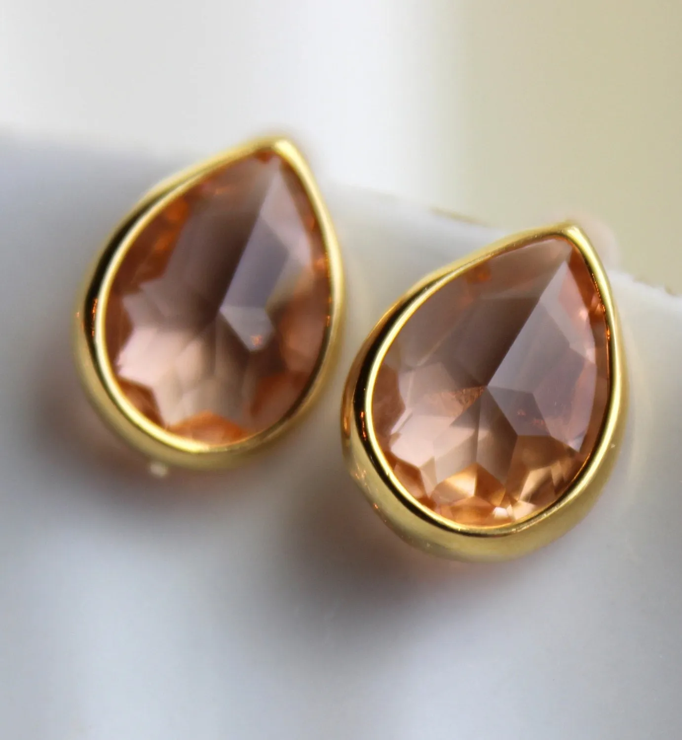 Blush Champagne Teardrop Stud Earrings Gold Plated - Peach Stud Earrings - Pink Post Earrings - Gold Teardrop Post Earrings - Blush Wedding