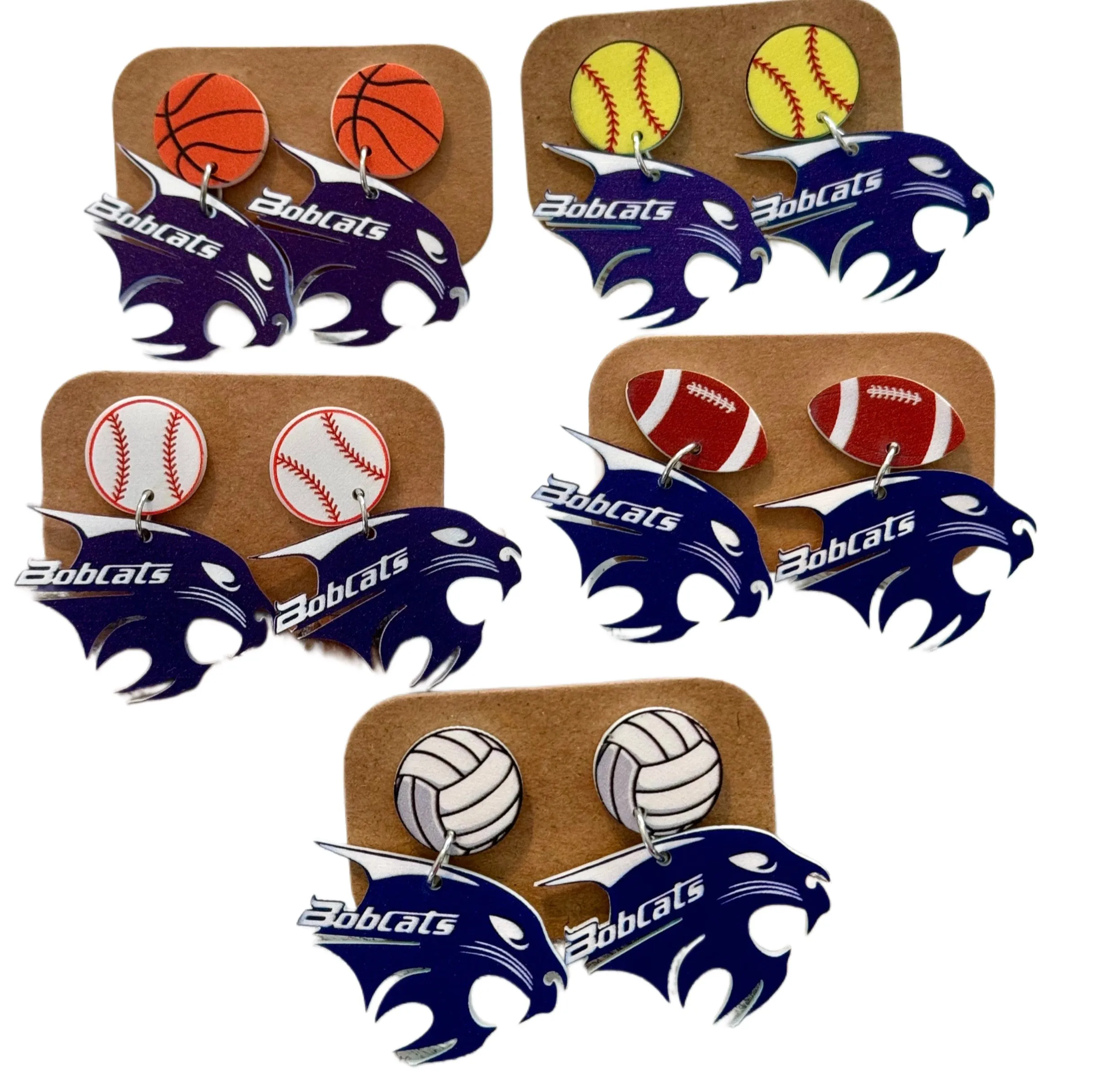 Bobcat Head Earrings (Various Sports)