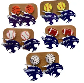 Bobcat Head Earrings (Various Sports)