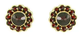 Bohemian Garnet Flower Blossom Stud Earrings in 14 Karat Yellow Gold and Sterling Silver Vermeil