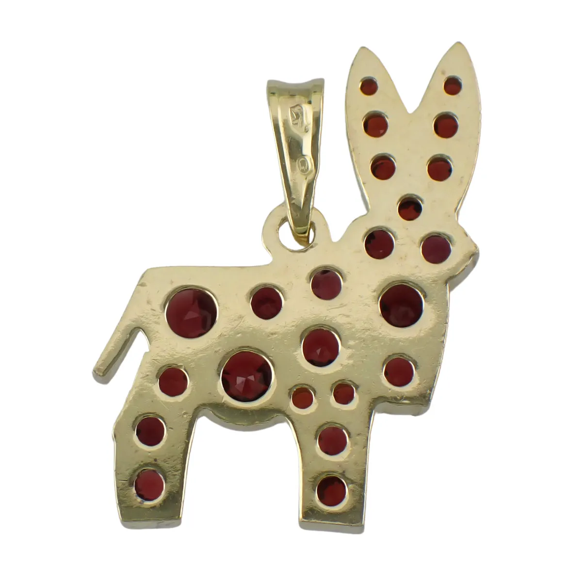 Bohemian Red Garnet Donkey Pendant in Sterling Silver with Yellow Gold Vermeil - Natural Pyrope Garnets