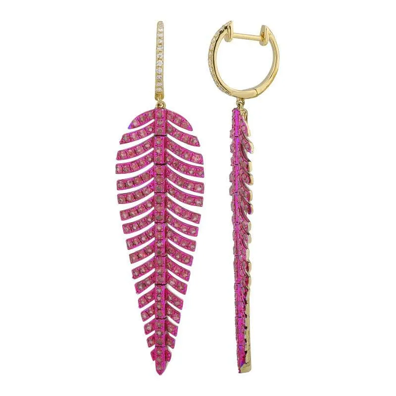 Bold Color Gemstone Feather Earrings