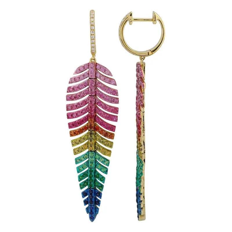 Bold Color Gemstone Feather Earrings