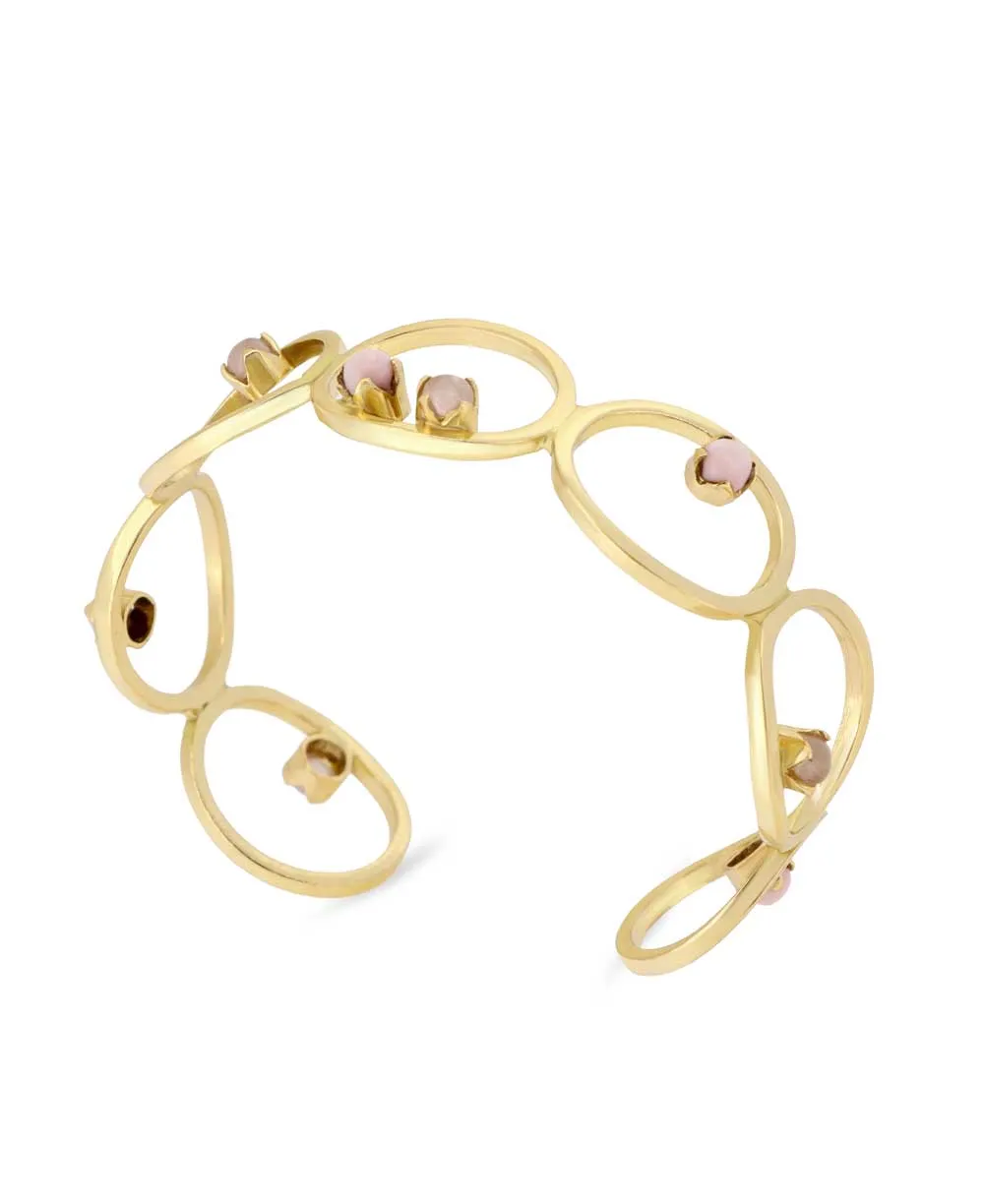 Brass Cuff Bracelet with Opal and Rose Quartz