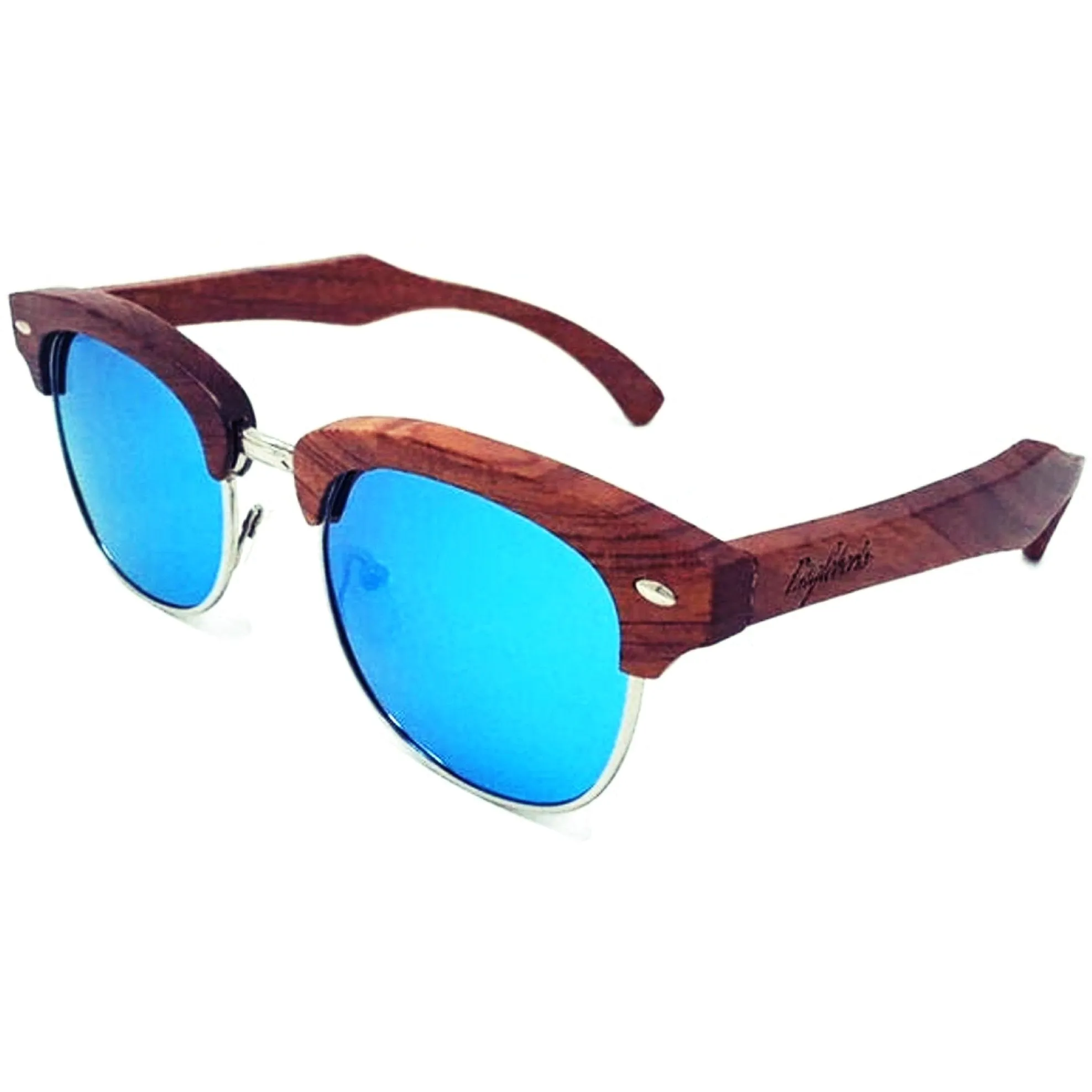 Brazilian Pear Wood Sunglasses with Ice Blue Polarized Lenses