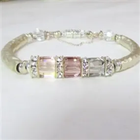 Bridal Blush Crystal Cube and Silver Bangle Bracelet