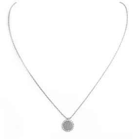 Brushed Silver Cubic Zirconia Round Pendant Necklace