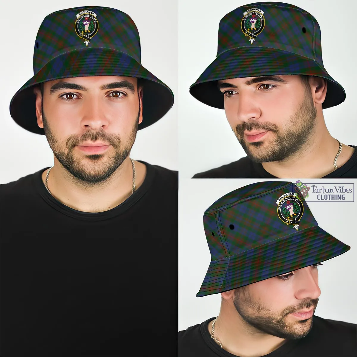 Buchanan Hunting Tartan Bucket Hat with Family Crest