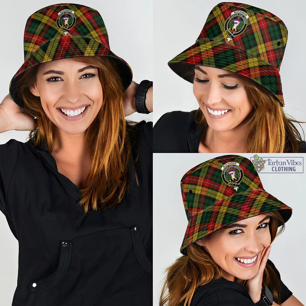 Buchanan Tartan Bucket Hat with Family Crest