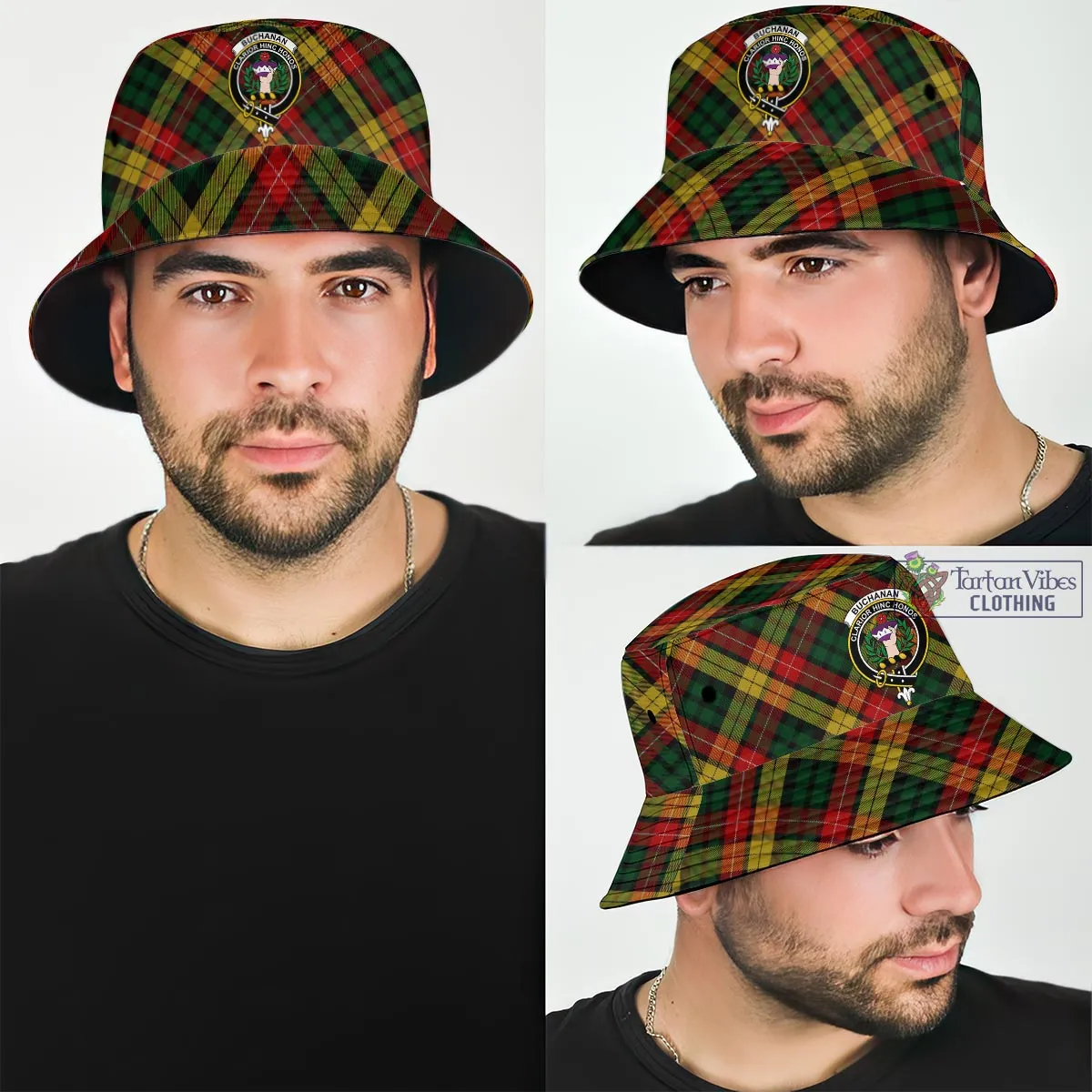 Buchanan Tartan Bucket Hat with Family Crest