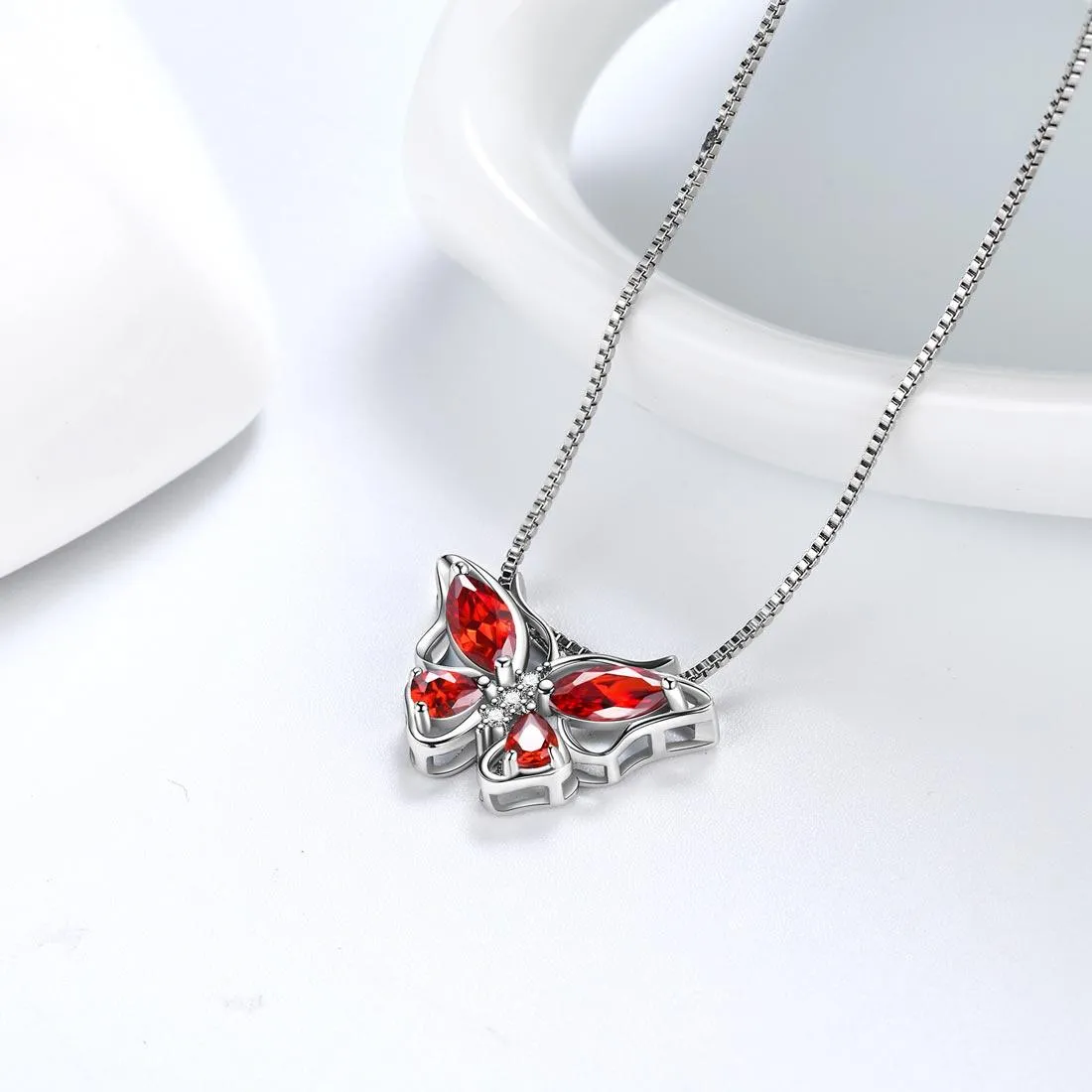 Butterfly Pendant Necklace Birthstone January Garnet Women Girls Jewelry Birthday Gift