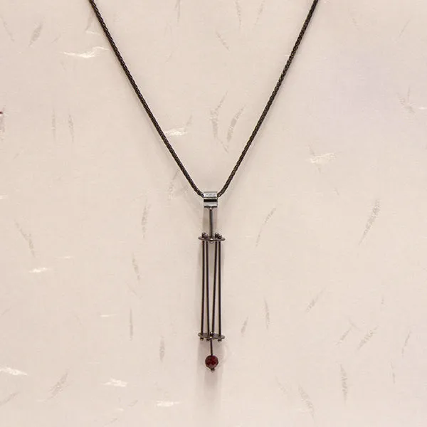 Cage Necklace with Oxidized Sterling and Garnet Beads