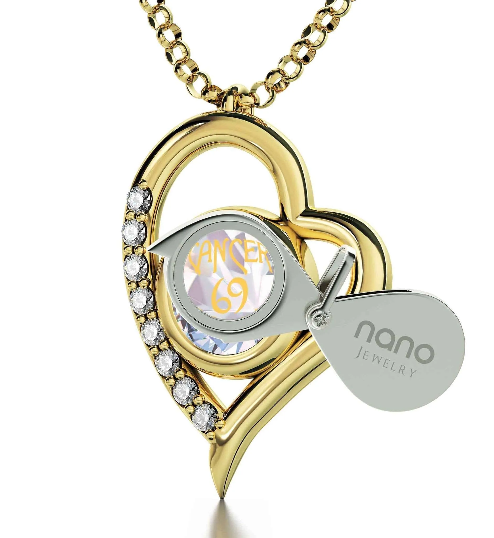 Cancer Sign, Sterling Silver Gold Plated (Vermeil) Necklace, Swarovski