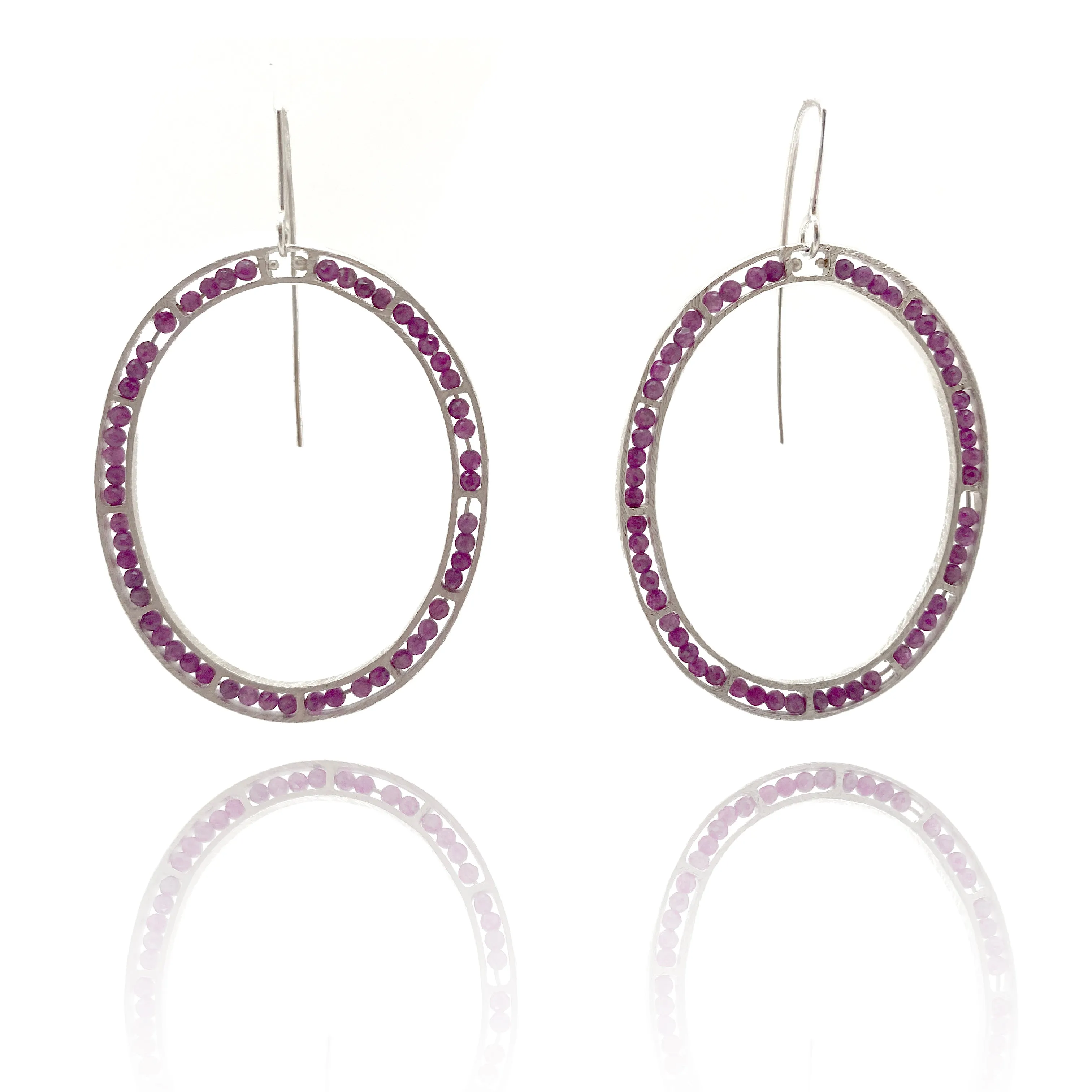 Carved Open Oval Earrings - Ruby