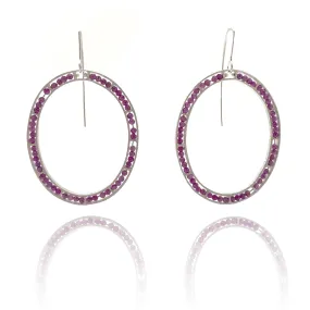 Carved Open Oval Earrings - Ruby