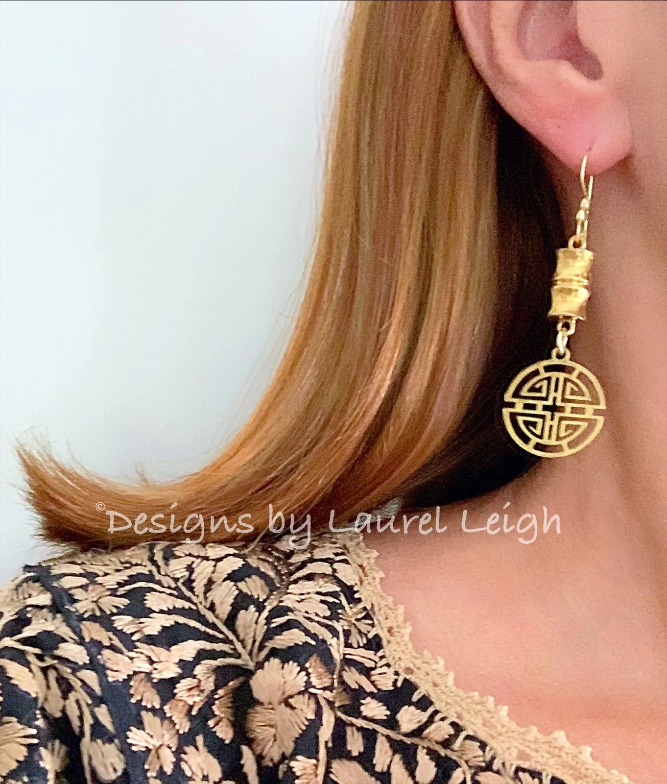 Chinoiserie Gold Bamboo Longevity Earrings