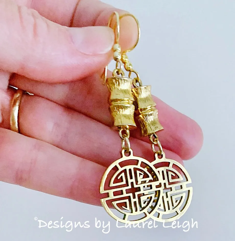 Chinoiserie Gold Bamboo Longevity Earrings