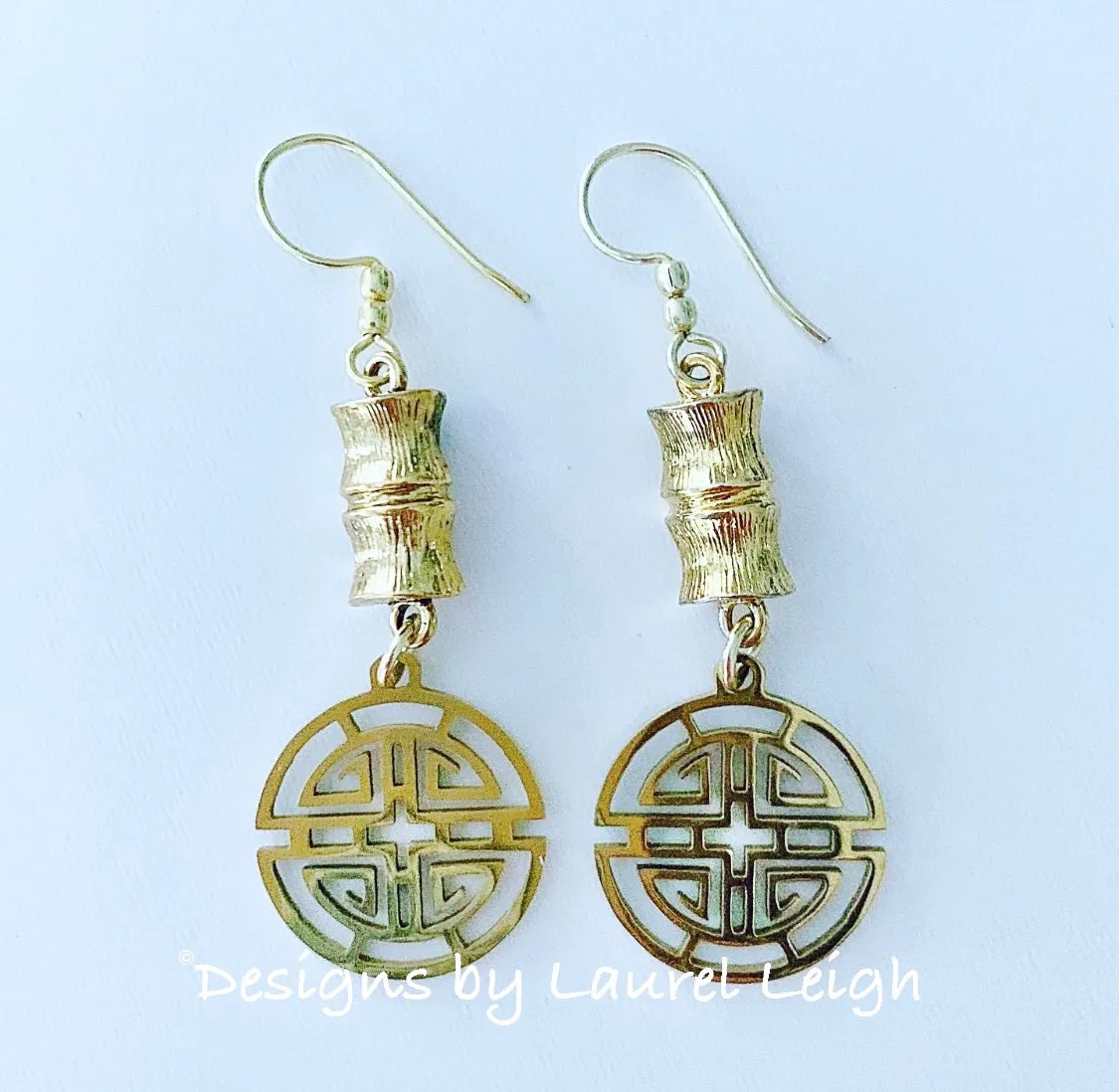 Chinoiserie Gold Bamboo Longevity Earrings