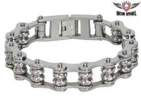 Chrome Motorcycle Chain Bracelet with Gemstones