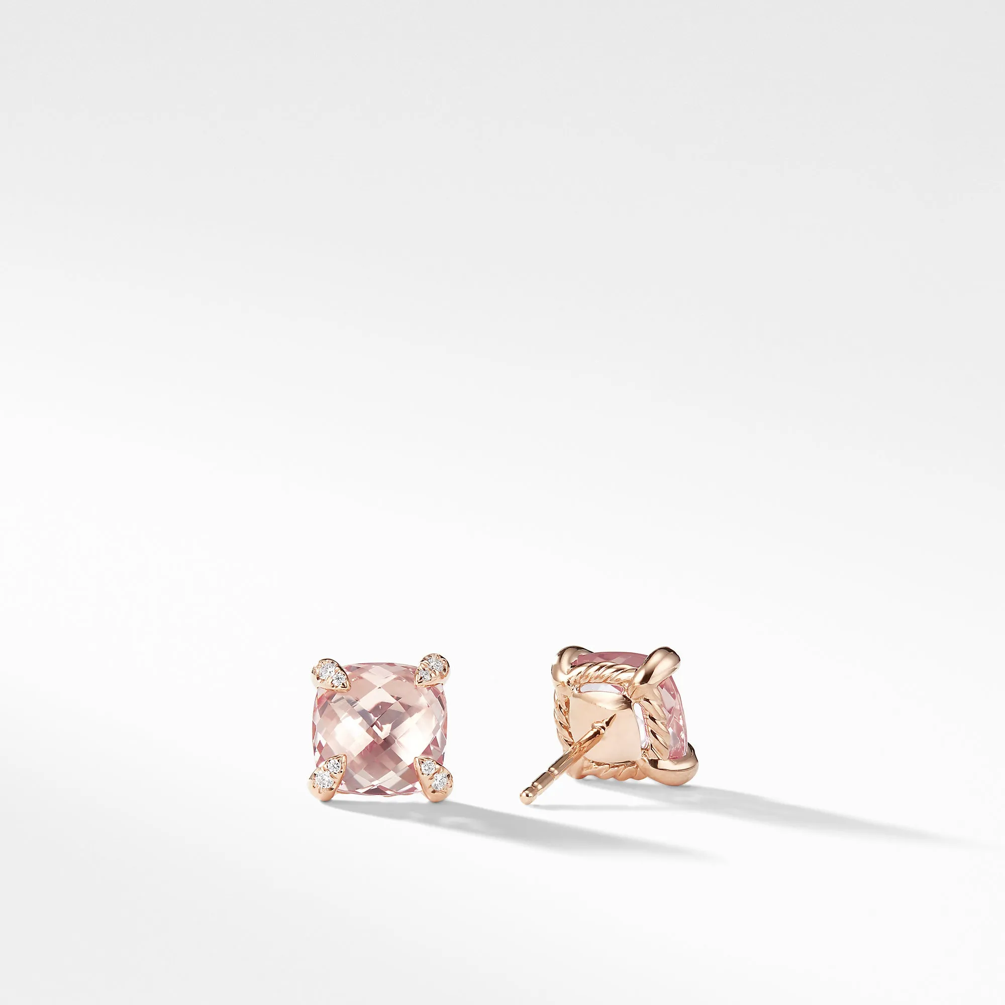 Châtelaine® Stud Earrings with Morganite and Diamonds in 18K Rose Gold, 8mm