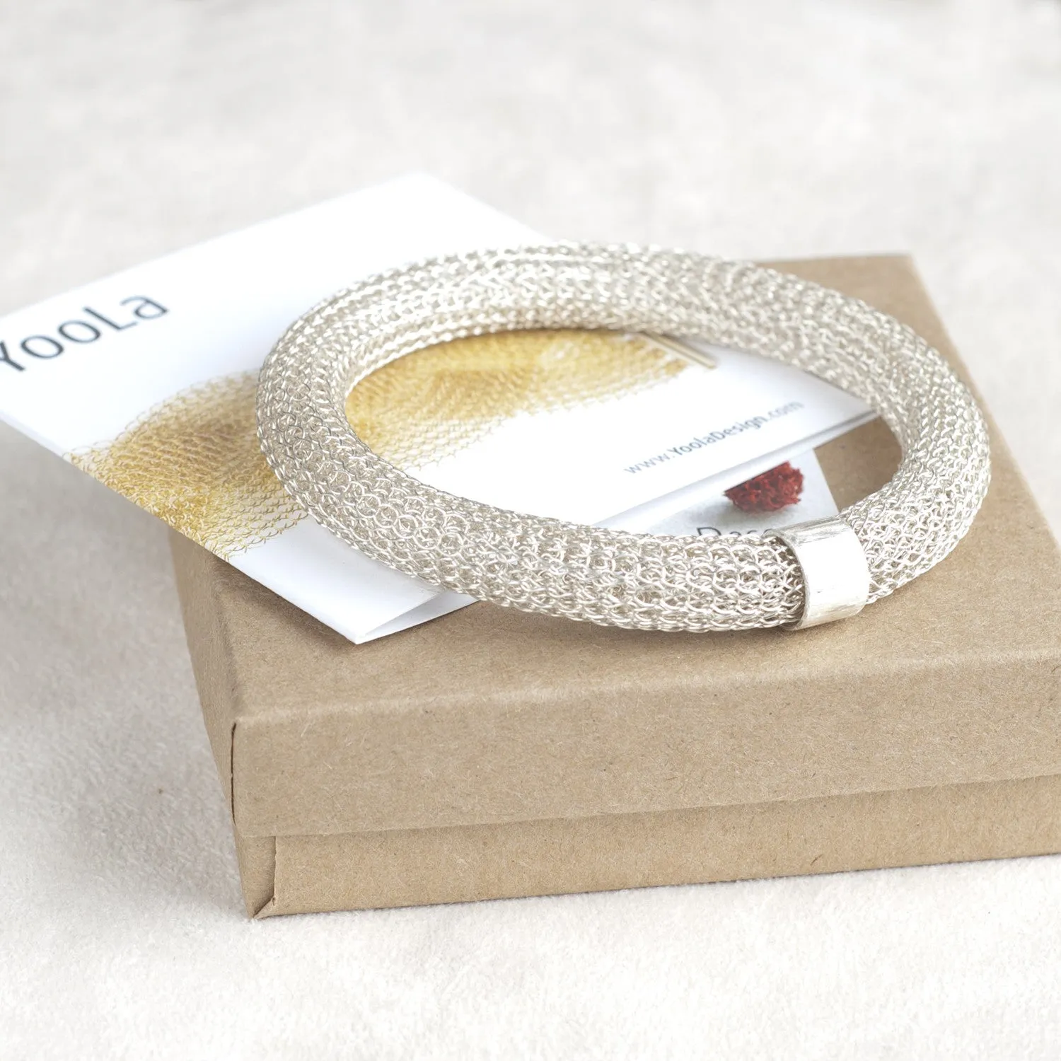 Chunky Sterling silver Bangle bracelet , Wire Crochet Bracelet