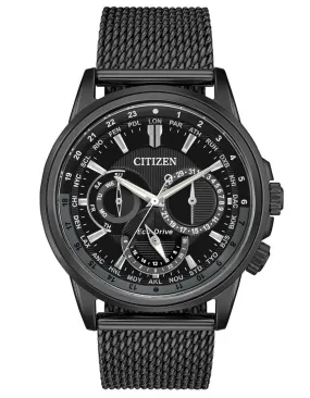 Citizen Mens Eco-Drive Calendrier Watch - Black Metal -Black Dial -Mesh Bracelet