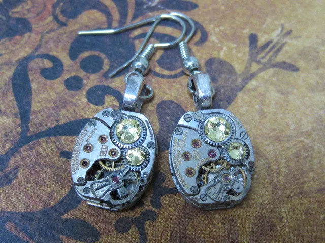 Citrine  - Steampunk Earrings - Repurposed art