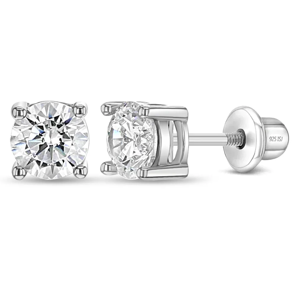 Classic Setting Solitaire 2-5mm Baby / Toddler / Kids Earrings Screw Back - Sterling Silver